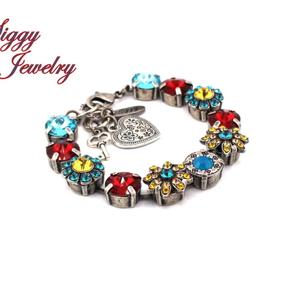 Copacabana Statement Bracelet made with Austrian Crystals, Flower Embellishments - Picture 5 of 7
